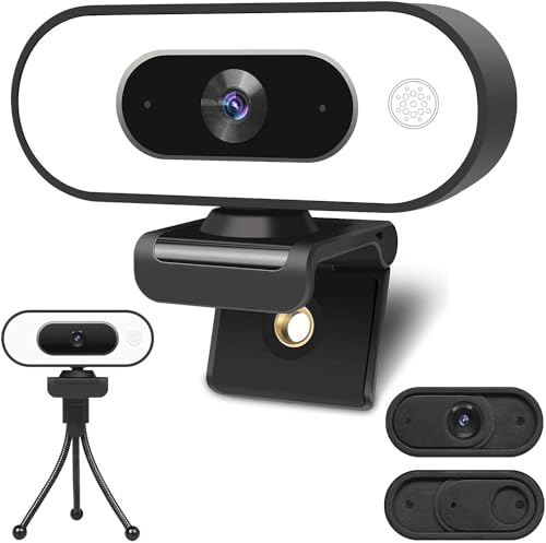 webcam mit ringlicht mikrofon 1080p hd kamera für pc laptop usb mit datenschutz und stativ