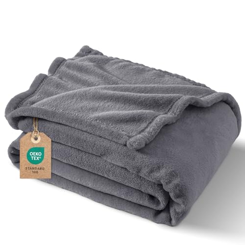phf kuscheldecke fleecedecke grau 130x150cm oeko-tex warm weich für couch sofa bed