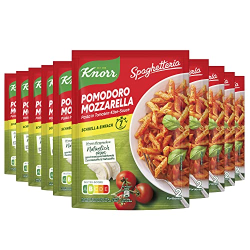 Knorr Spaghetteria Pomodoro Mozzarella Pasta Gericht, fertig in 7 Minuten, 163 g, 10er Pack