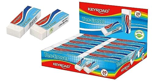 keyroad radiergummi 20 stück, für bleistift und buntstift, weiße farbe, display