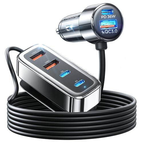 90W usb c auto-ladegerät ainope mit 6 anschlüssen und 5ft kabel für iPhone Samsung