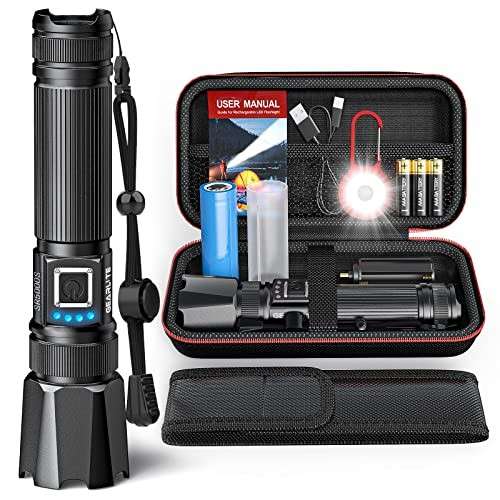 GEARLITE LED Taschenlampe 12000 Lumen, IP65 Wasserdicht, 5 Modi, Aufladbar