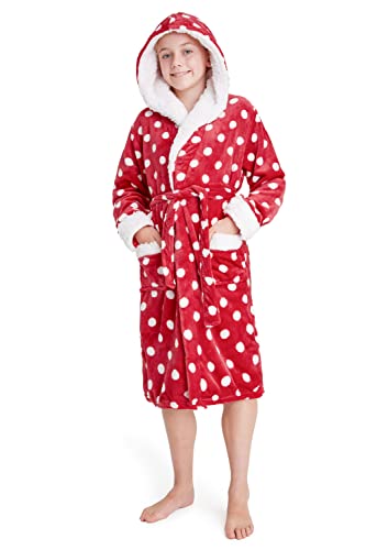 citycomfort bademantel kinder mädchen fleece morgenmantel rot, 7-8 jahre