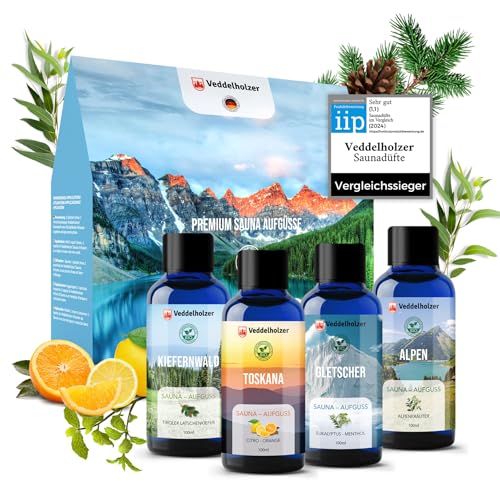 aunaaufguss sauna aufguss Set 100% bio 4x100ml - veddelholzer erfrischung, naturluft, atemwohl, zapfenstreich