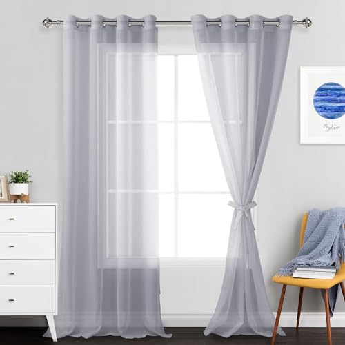 jiuzhen voile vorhang grau 260x140cm, transparente gardine für wohnzimmer, 2er set