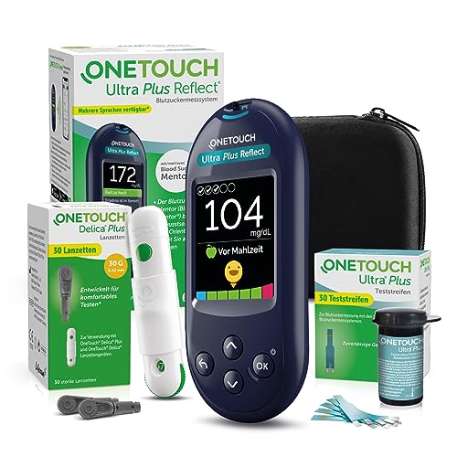 blutzuckermesssystem onetouch ultra plus reflect, 1 messgerät, 40 teststreifen, stechhilfe, lancetten, etui, batterien