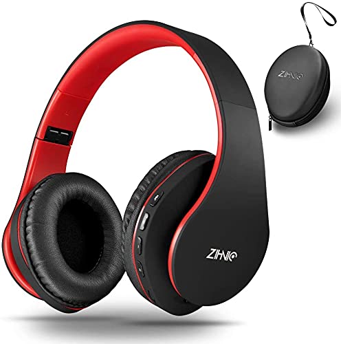 zihnic bluetooth kopfhörer over ear wireless faltbar mit mikrofon und sd-slot, schwarz rot
