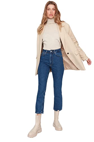 trendyol hohe bund straight jeans damen herren blau 36 eu
