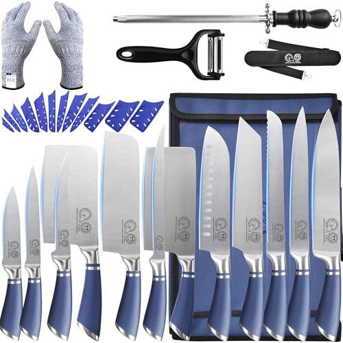 xyj 12-teiliges kochmesser set mit blauer tasche, edelstahl metzgermesser