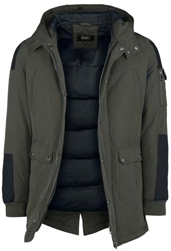 black premium herren winterjacke olivgrün mit kunstfellkragen xl