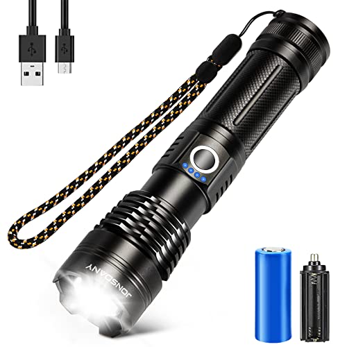 jonsdany taschenlampe led aufladbar 15000 lumen, zoombar, 5 lichtmodi, klein für camping und notfälle
