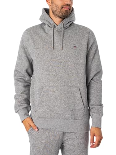 gant hoodie herren reg shield grau melange kapuzenpullover gr. m eu