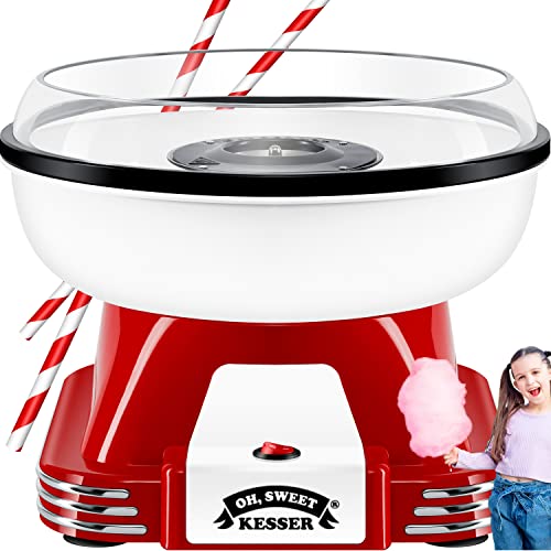 zuckerwattemaschine kesser mit 30 stäbchen und messlöffel - retro 500 w rot weiß