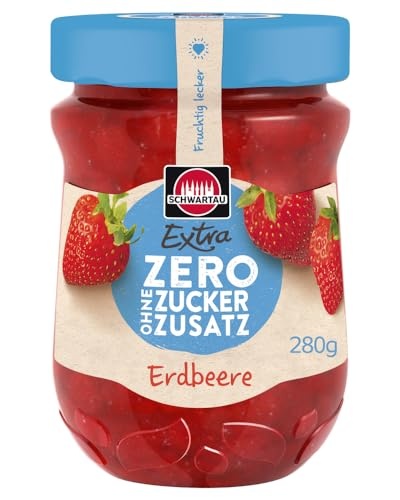 Entdecken Sie den Schwartau Extra Zero Erdbeere Fruchtaufstrich  zuckerfrei und nur 15 kcal pro Portion! Perfekt für bewusste Genießer. 280g pure Erdbeernote!