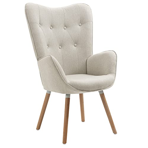 meuble cosy relaxsessel, lesesessel, fauteuil mit holzbeinen, beige fabric