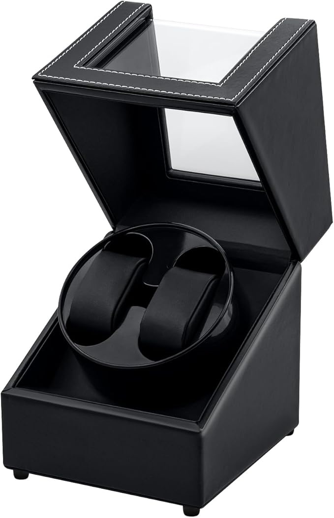 Uhrenbeweger 2 Uhren, Watch Winder USB-C, Automatikuhren, PU Leder, Schwarz