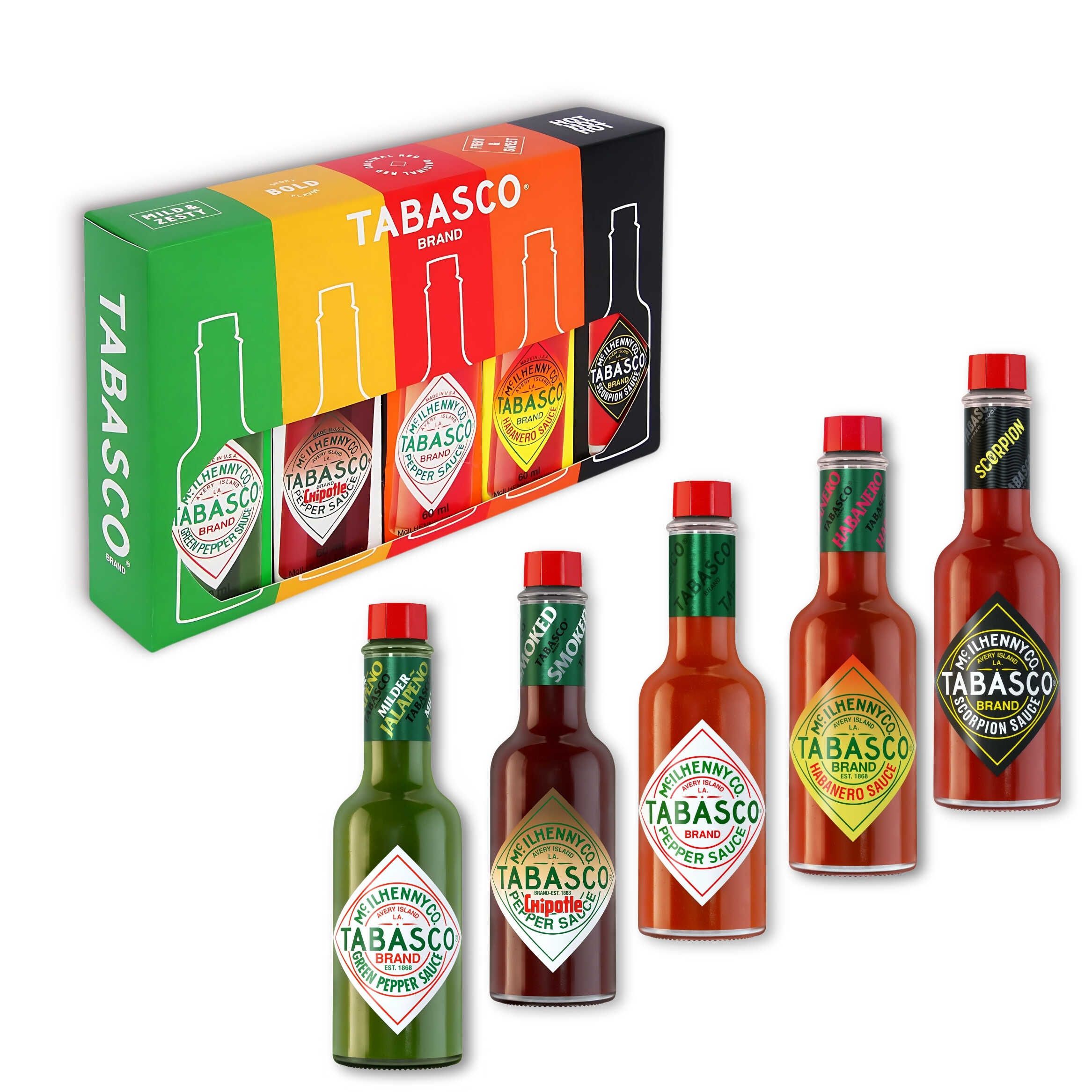 tabasco geschenk-set 5 flaschen 60 ml für schärfeliebhaber