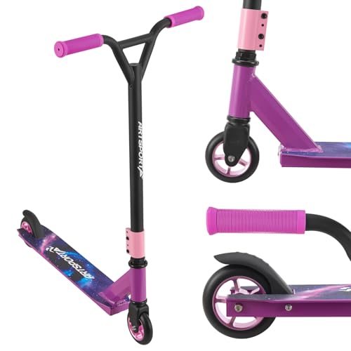 artsport stunt scooter galactic cruiser - trick roller für kinder - 100 mm alu räder, lila schwarz