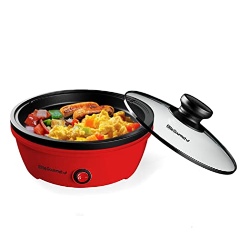 elektrische bratpfanne elite gourmet egl-6101, 650 w, antihaft, glasdeckel, rot