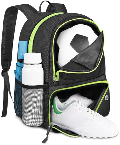 yorepek fußball tasche, sport rucksack mit schuhfach und ballfach, wasserfest schwarz