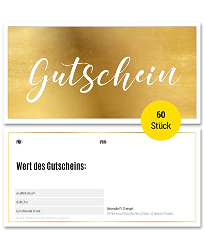 gift vouchers 60 x frank paperman, blank mit goldprägung, din lang plus format