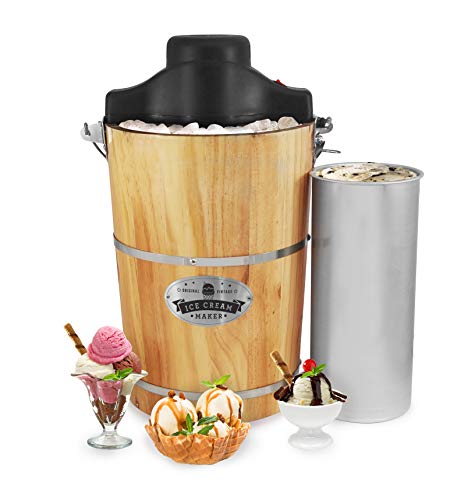 elite gourmet eismaschine elektrisch vintage-eimer aus holz, 6,82 l