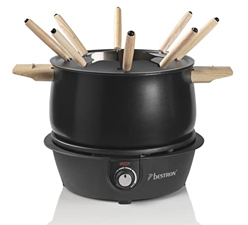 Bestron fondue set elektrisch für 8 personen, mit 8 fonduegabeln, schwarz-holz