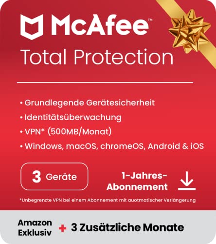 mcafee total protection 2025, sicherheitssoftware, virenschutz, vpn, 3 geräte, digitaler download