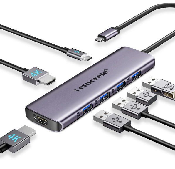 lemorele 7in1 dockingstation mit 2x hdmi und usb-c 100w pd für 12,79 euro