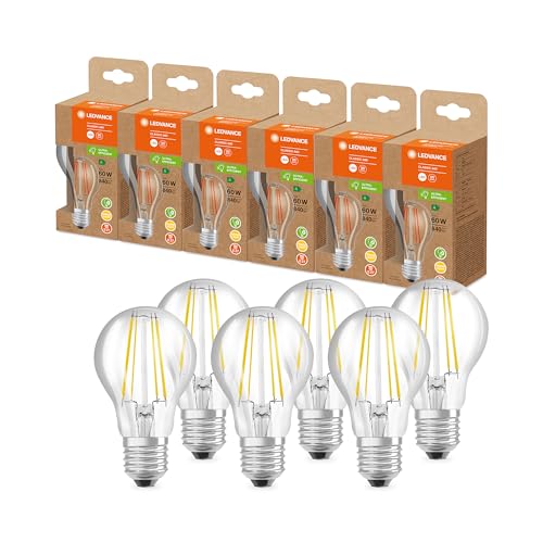 LEDVANCE LED Energiesparlampe E27 Fadenlampe Glas 4W warmweiß 3000K ersetzt 60W Glühbirne, hohe Energieeffizienz, Pack