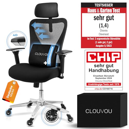 clouvou cleverseat ergonomischer bürostuhl, drehstuhl, 4d armlehnen, bis 150 kg