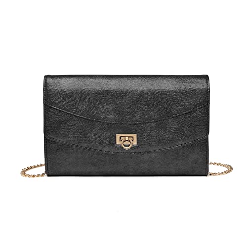 Miss Lulu Damen Clutch klein, Abendtasche, Hochzeit, Handtasche, PU Leder, goldene Kette