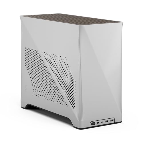 fractal design era 2 silver itx gehäuse, aluminium, walnussholz, 240mm, 2 lüfter