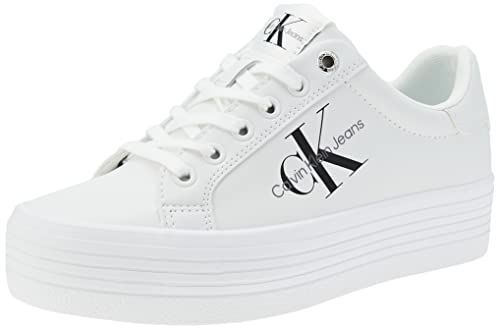 calvin klein damen sneaker vulcanized flatform lace-up plateau weiß 37