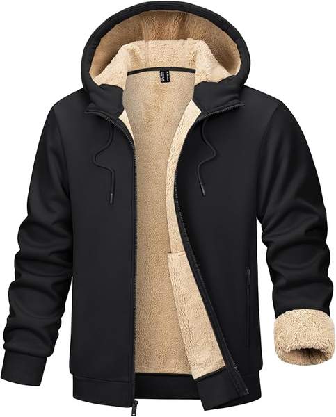 TACVASEN Herren Hoodie Fleecejacke Thermo Winterpulli Langarm schwarz XL