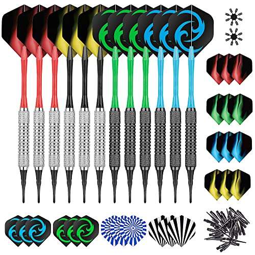 caregames softdart set 12 dartpfeile 16g mit pvc schäften 50 spitzen 24 flights