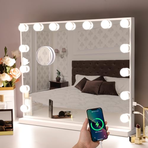 hansong beleuchteter hollywood spiegel mit usb ausgang und 15 led lampen