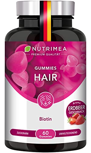 biotin hair gummies - gesunde haare, haut und nägel - zink und selen - 60 gummibärchen - nutrimea