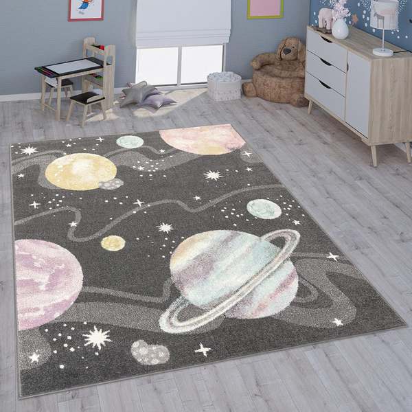 Paco Home Kinderteppich 80x150 cm Anthrazit für Mädchen und Jungs, verschiedene Motive