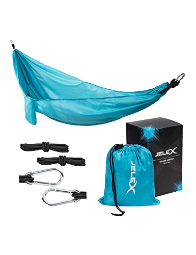 jelex hängematte 2,6 x 1,4 m für camping outdoor garten bis 200 kg, inkl. seile und karabiner