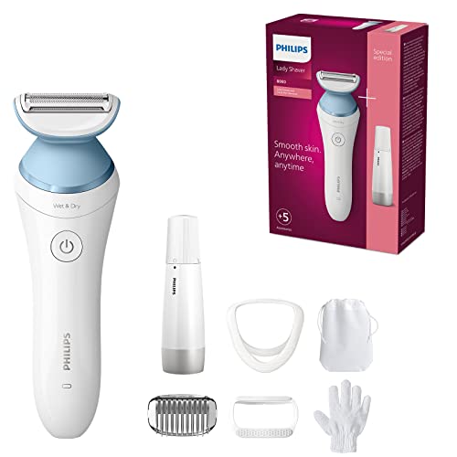 philips lady shaver 8000 kabelloser nass- und trockenrasierer mit zubehör und gesichtshaarentferner