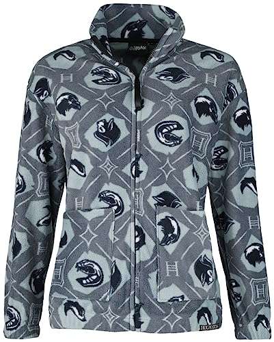 harry potter fleecejacke frauen grau mit häusern und symbolen, 100% polyester