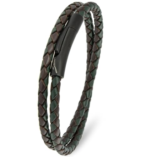 simaru lederarmband 4mm geflochten für frauen männer echtleder dunkelgrün mix 39cm