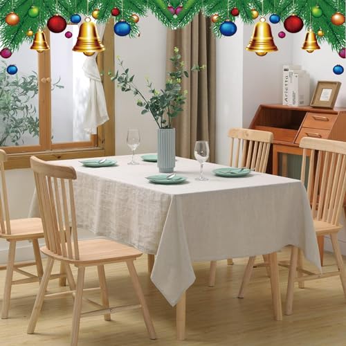 Leinen Tischdecke Rechteckig 140x160 cm für Küchentisch und Esstisch, Natur