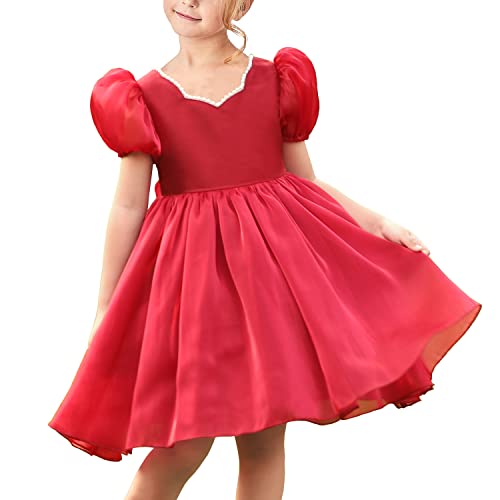 sunny fashion mädchen kleid rot organza mit perlen für brautjungfer festzug weihnachten gr. 122