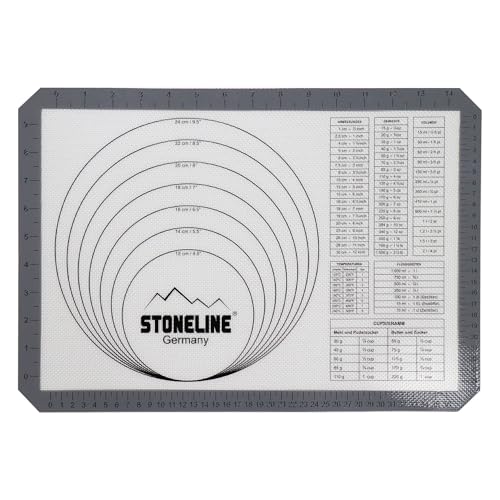 backmatte stoneline silikongewebe 42 x 29,5 cm mit hilfslinien und umrechnungstabellen