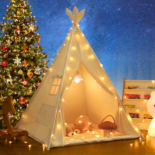 tipi zelt für kinder von lionherz, 100% baumwolle, inkl. kuschelmatte, tragetasche, federschmuck, spielhaus indoor outdoor