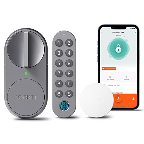 lockin smartes türschloss g30 keyless entry mit keypad, wlan, app-steuerung, fingerprint, grau