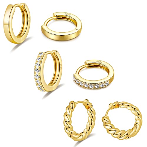 goldene creolen für damen 14 karat hypoallergen mini-creolen mit zirkonia  3 paar