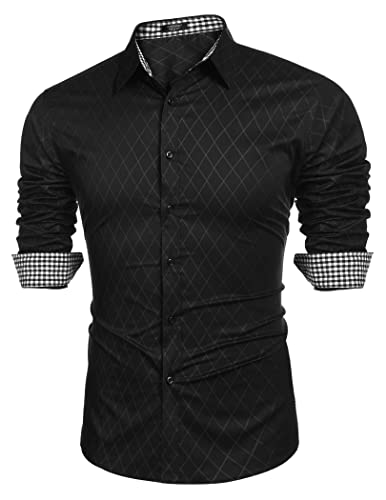 coofandy schwarzes karierter herrenhemden langarm regular fit business XXL